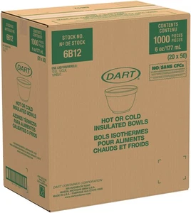 Dart 6B12 Schaumstoff Schüssel 6 Unzen Weiß Isoliert J Cup EPS Lebensmittel Behälter 1.000/Koffer - Bild 1 von 6