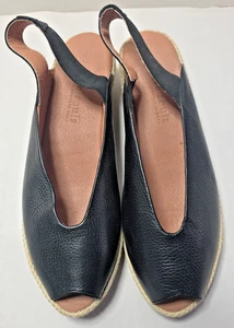 Gentle Souls Luci Leather Espadrille Slingback Peep Toe Flats 10M Black ~ NEW - Picture 1 of 13
