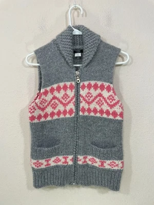 J. Crew Alpaca Wool Womens M Hand-Knit Gray Pink Full Zip Fair Isle Vest Sweater - Image 1 of 4