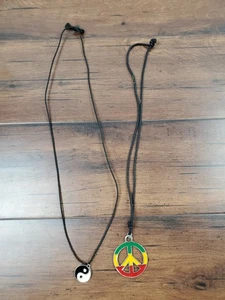 Vintage 90er Jahre Yin Yang & Peace Zeichen Halskette Set - Bild 1 von 4