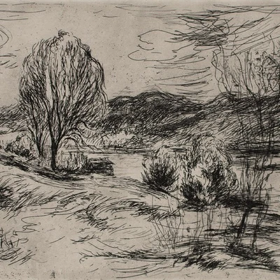 Hans Dietmann Landschaft Flußlandschaft Fluß signiert Radierung Ende 20 Jhd - Bild 1 von 4