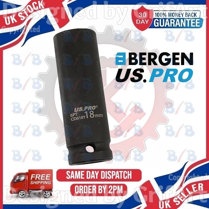 US Pro by Bergen Tools 18mm 1/2 Dr 6pt Deep Impact Socket 2089