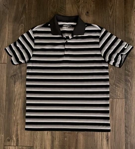 Camisa polo Nike Golf Dri-Fit para hombre mediana negra blanca a rayas ligera informal - Imagen 1 de 4