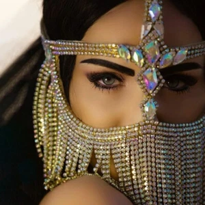 Damen Strass Gesichtsmaske bunte Quasten Maskerade Kopf Kette Schleier 22031 - Bild 1 von 10