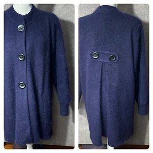 Venesha Angora Coat Size Small Purple Button Snap Lined Oversized Vintage - Picture 1 of 11