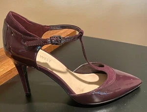 NINE WEST Tatumo T-Strap Purple Egg Plant Patent Leather Heels Size 8M US - Picture 1 of 5