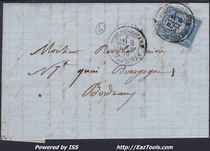 FRANCE N°90 SUR LETTRE AVEC CACHET A DATE GARE DE TOULOUSE DU 08/08/1879 - Picture 1 of 2