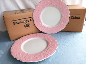 Set of Two (2) Vibrant Pink Dinner Plates 11" Embossed Ivy - Shenango China USA - Picture 1 of 6