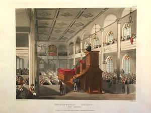 Sociedad Filantrópica Londres 1810 impresión Rowlandson Ackermann Microcosmos - Imagen 1 de 4