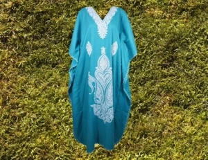 Women's Kaftan Maxi Dress, GIFT, Blue Boho Maxi Dress, Lounger, Cotton L-2XL - Picture 1 of 10
