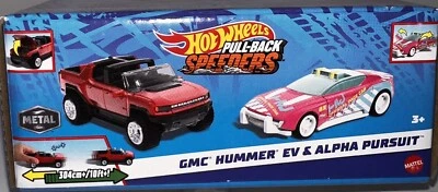 Paquete de 2 velocidades Pull-Back escala 1:43 Hot Wheels: GMC Hummer EV y Alpha Pursuit Foto 1 de 4