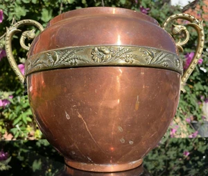 VILLEDIEU VINTAGE COPPER  PLANT POT PLANTER BRASS HANDLES French 1.4 KILO - Picture 1 of 13