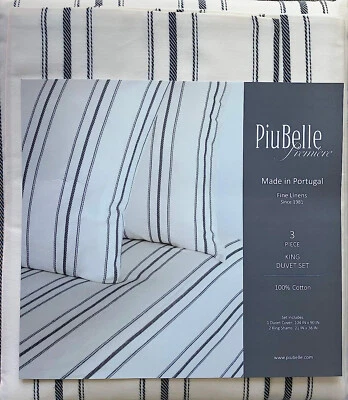 Juego de funda nórdica PIUBELLE tamaño queen, rayas crema/negro, 100 % algodón Foto 1 de 3