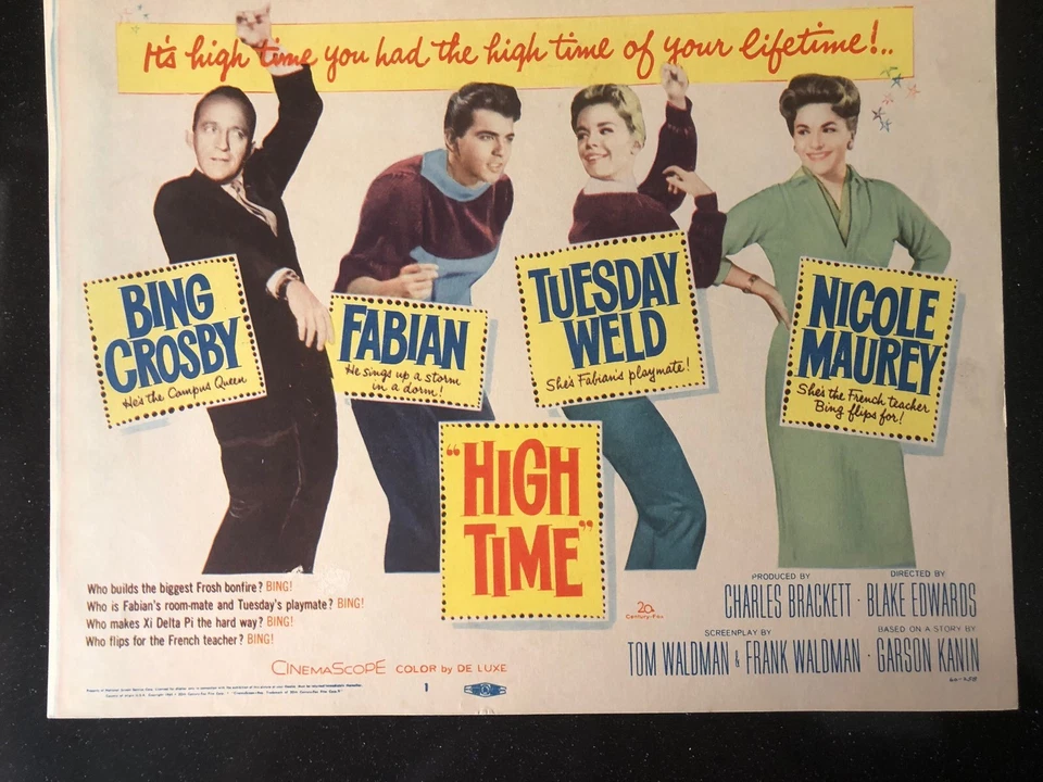 GENUINE VINTAGE 1960 BING CROSBY ‘HIGH TIME’ LOBBY CARD - image 1 of 1