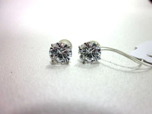 10K GOLD SWAROVSKI ZIRCONIA STUD EARRINGS (3 CTTW) SILICONE CLUTCHES MADE IN USA - Picture 1 of 5