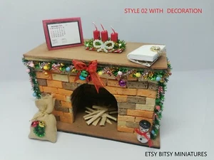Dollhouse Fireplace /1:12 Scale Miniature Christmas fireplace with Decoration  - Picture 1 of 3