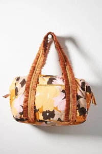 New ANTHROPOLOGIE Percy Tote Bag Duffel Women Floral Embellished Beaded Fringes - Picture 1 of 3