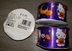 HELLO KITTY CINTA HALLOWEEN MANUALIDADES NUEVO 1 1/2 X 9 PIES NUEVO 3 ROLLOS MURCIÉLAGOS CALABAZAS - Imagen 1 de 1