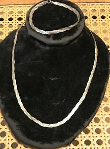 Sterling Silver 925 Italy Twisted Herringbone Necklace 18" and Bracelet Set - Picture 1 of 7