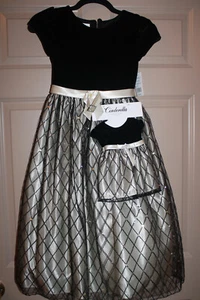 Cinderella GIRLS HOLIDAY Christmas DRESS Gold Black sz 10 + 18 in doll DRESS - Picture 1 of 7