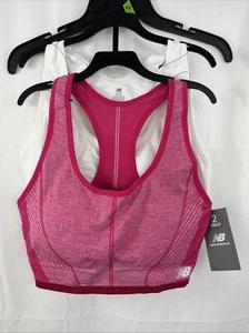 New Balance XL Sports Bra 2 Pack Racerback Tagless Padded Carnival Pink & White - Picture 1 of 8