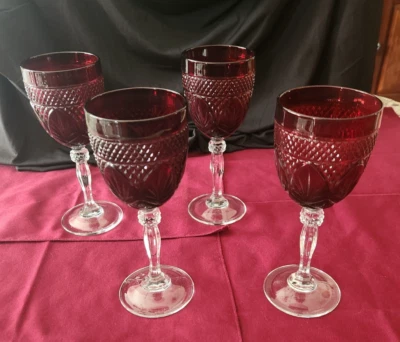 4 Cristal d'Arques-Durand Antique Ruby red glasses water wine goblets 8" Vintage - Image 1 of 4