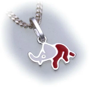 Rimorchio Elefante Rosso Bianco Vero Argento 925 Massiccio Collana - Foto 1 di 1