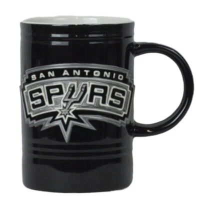 NBA 圣安东尼奥马刺队黑色陶瓷咖啡杯金属徽章马克杯 16 盎司茶杯 — 第 1/2 张图片