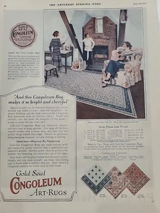 1924 Congoleum Gold Seal Art-Rugs S. E. Post Print Ad Lounge Guitar Art Deco - Picture 1 of 2