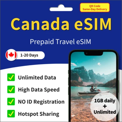 [ eSIM ] CANADA eSIM SIM  1GB+Unlimited / 1-30 Days 4G ✨Same-Day Delivery✨ - Image 1 of 4