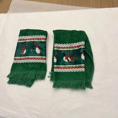 Toalla de baño de colección gansos de Navidad Saturday Knight Ltd paño 2 piezas encaje verde Foto 1 de 3