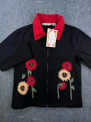 Seventh Avenue Wool Blend Coat Jacket Full Zip Small Floral Daisy Red Black NWT - Image 1 of 4