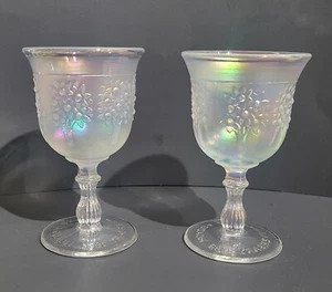Fenton White Orange Tree Carnival Glass Flared Goblet 1998 *Set Of 2* - Picture 1 of 5