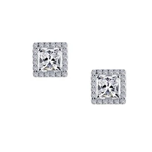 *BRAND NEW* Sterling Silver Platinum-Plated 1.52 CTW Halo Stud Earrings - Picture 1 of 2