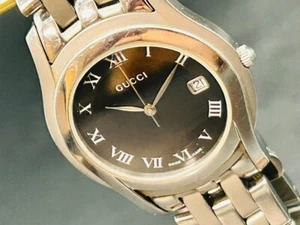 [Exc+5] 1 Day Shipping GUCCI - 5500M  Silver Black Men's Wrist Watch - Picture 1 of 14