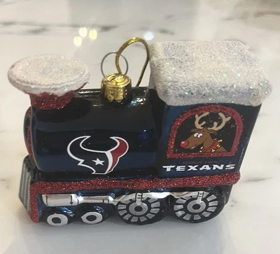 Houston Texans Glass Train Ornament NFL Christmas Rudolph Glitter 4”  - Image 1 of 4