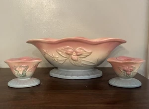 Vintage Hull Pottery Dogwood Hull Art USA Large Planter Bowl & Candleholders - Picture 1 of 14