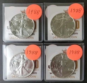 Lot of Four 1988 $1 American Silver Eagle Dollars - Picture 1 of 2