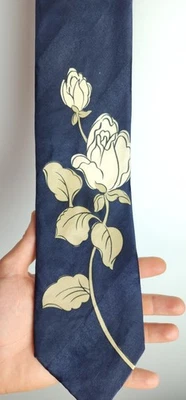 Valentino boutique seda azul oscuro impresión rosa rayas - Imagen 1 de 4