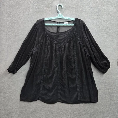 Blusa Torrid Mujer 1 Pullover Negro Campesino Encaje Bordado Cuello Redondo Foto 1 de 4