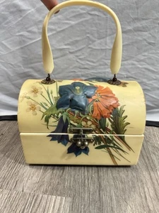 Vintage Celluloid Floral Vanity Purse Box – Roc Materials – Velvet Lined – 1950s - Picture 1 of 6