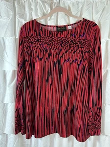 Blusa túnica navideña Bob Mackie elástica abstracta artística roja negra talla L - Imagen 1 de 7