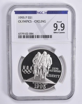 Proof 9.9 UCam 1995-P Olympic Cycling Commemorative Dollar NGC X NGCX *5546 - Image 1 of 4