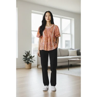 Top Nanette Lepore Floral Paisley Crochet Encaje Manga Acampanada Naranja Talla Mediana Foto 1 de 4