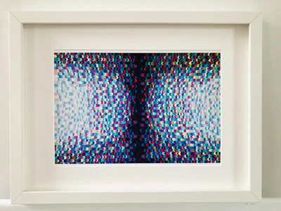 Edição limitada impressão de arte giclée, emoldurada, arte de ponto abstrato em tons de azul NOVO - Imagem 1 de 4