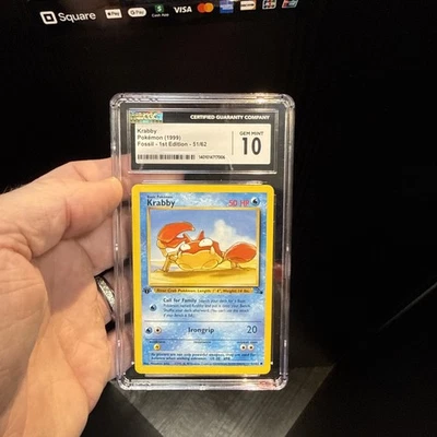 CGC GEM MINT 10 Pokemon 1999 Krabby 1st Edition 51/62 Fossil - Image 1 of 2