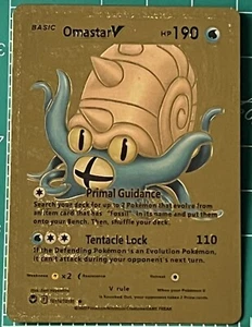 Pokemon Gold Foil Omastar V 💥Fan Art 💥Card 190HP NM - Picture 1 of 2