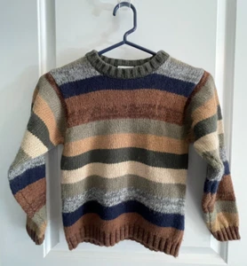 Sonoma Kids Boys Size XL 7X Brown Navy Green Tan Gray striped sweater used - Picture 1 of 7