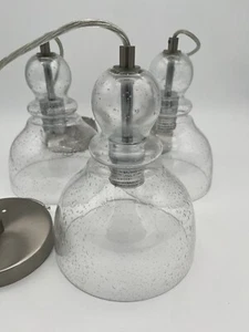 Country 3 Westinghouse Hanging Lights Seeded Clear Bubble Glass Handblown Nickel - Picture 1 of 8