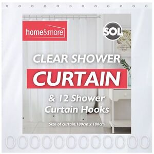 Shower Curtains Clear with Ring Hooks 180 x 180 cm Bathroom Waterproof Polyester